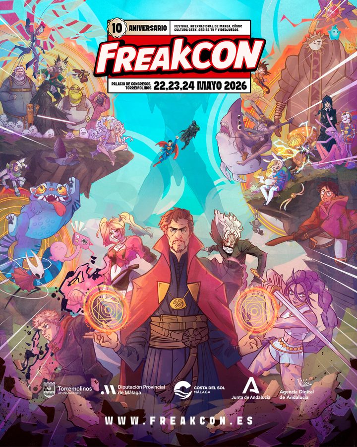 Cartel de FreakCon 2026, X edición y décimo aniversario: 22, 23 y 24 de mayo en el Palacio de Congresos de Torremolinos